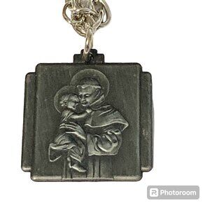 Vintage St. Saint Anthony of Padua Pendant Necklace Silver Plated Christian 19"